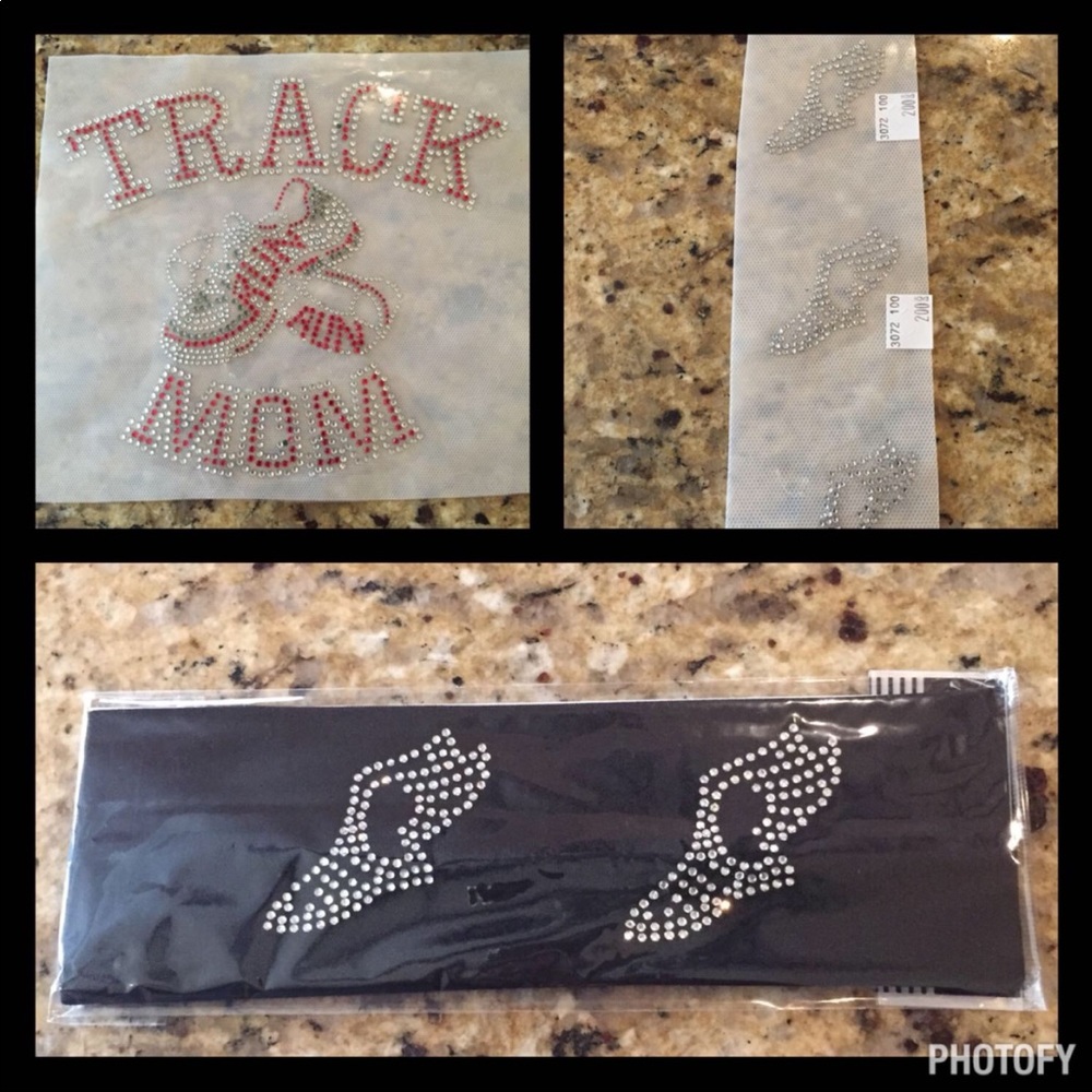 Track bling transfers and headband.